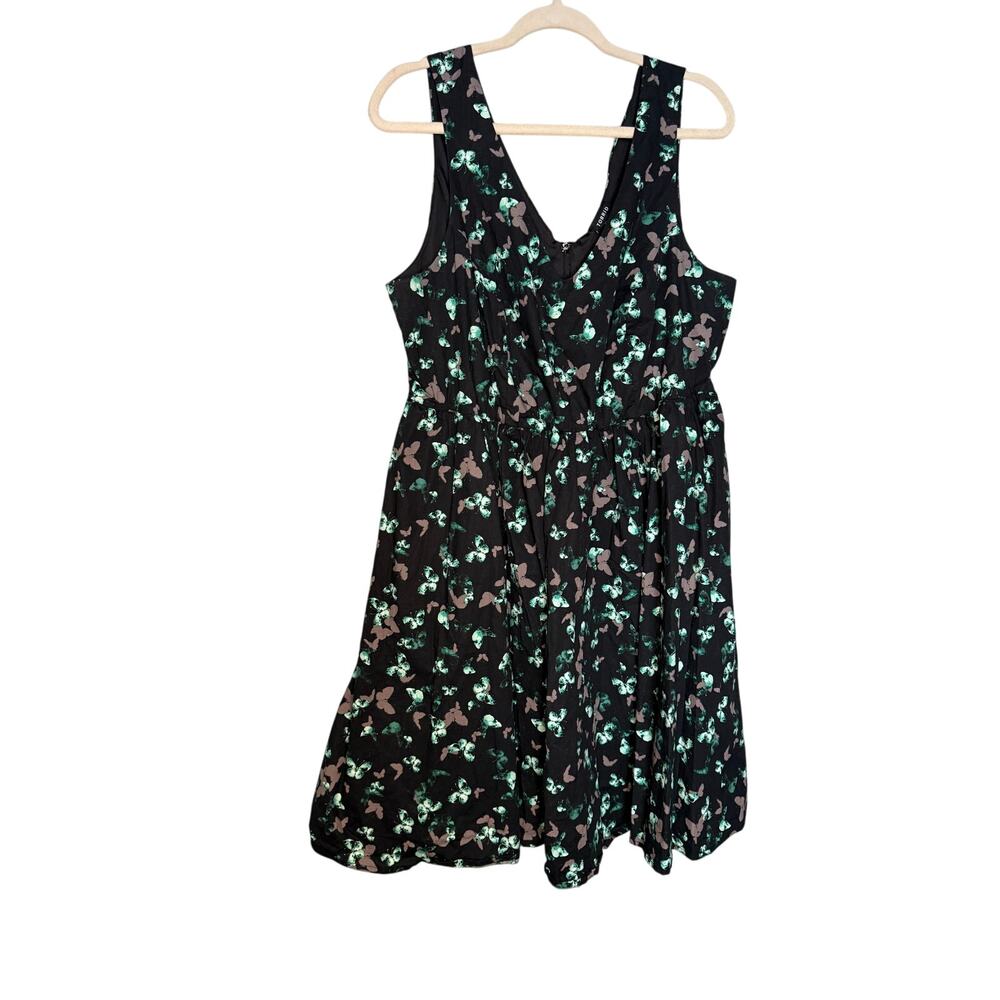 Torrid black sleeveless dress with aqua and grey‎ butterflies midi